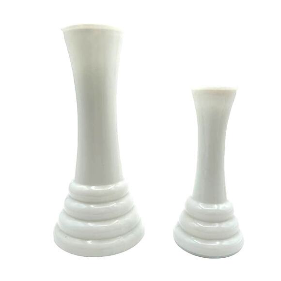 Two Milk Glass Bud Vases | Randall Art Deco Beehive Vintage Wedding Xmas Decor - Picture 1 of 13
